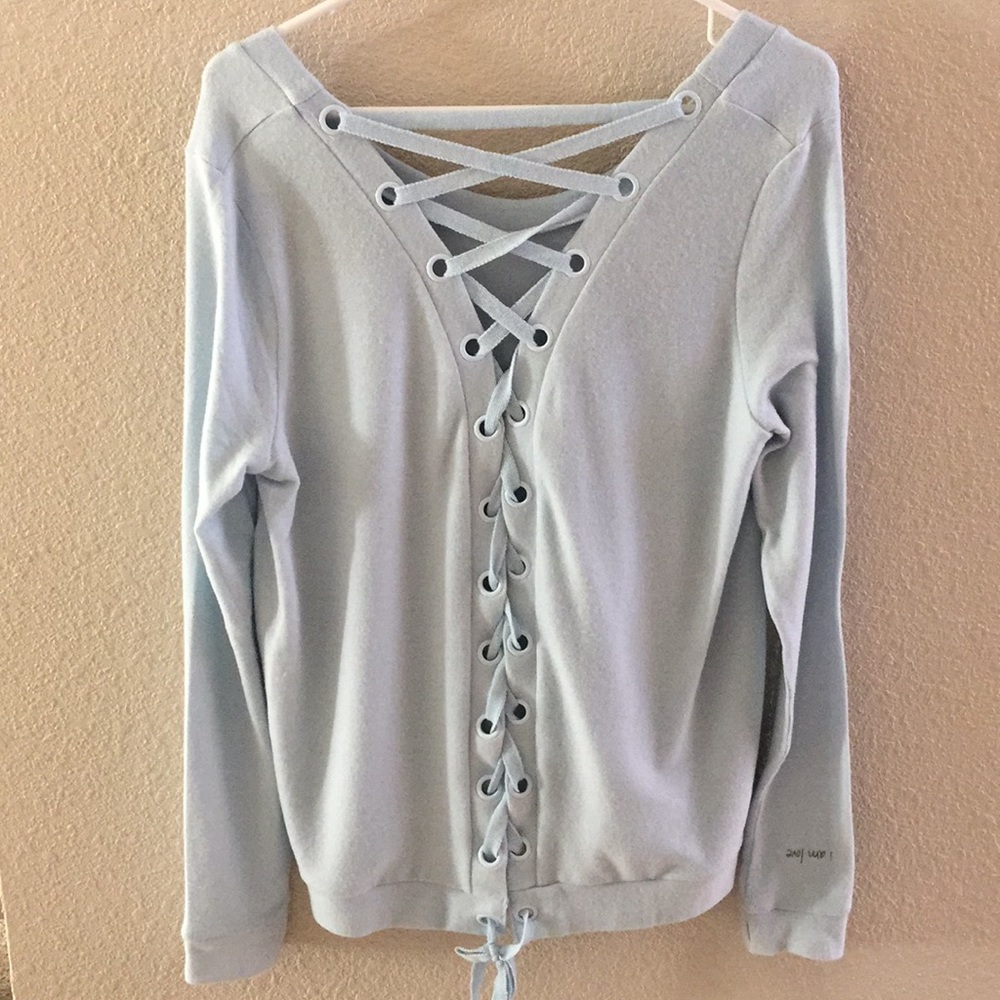 Peace love world baby blue Cris cross sweater XS/S